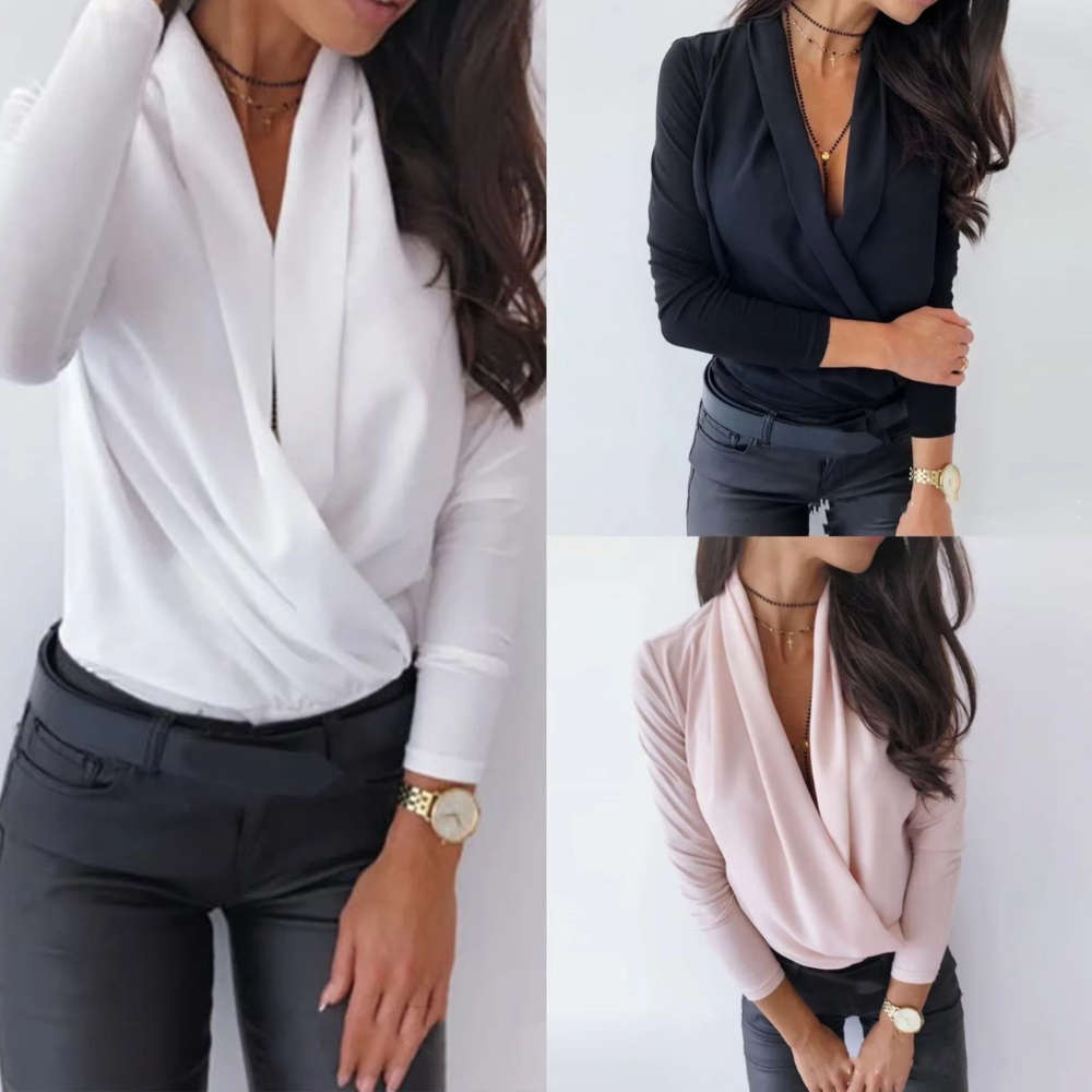 Eliza | Dames Lange mouw Blouse | V-hals