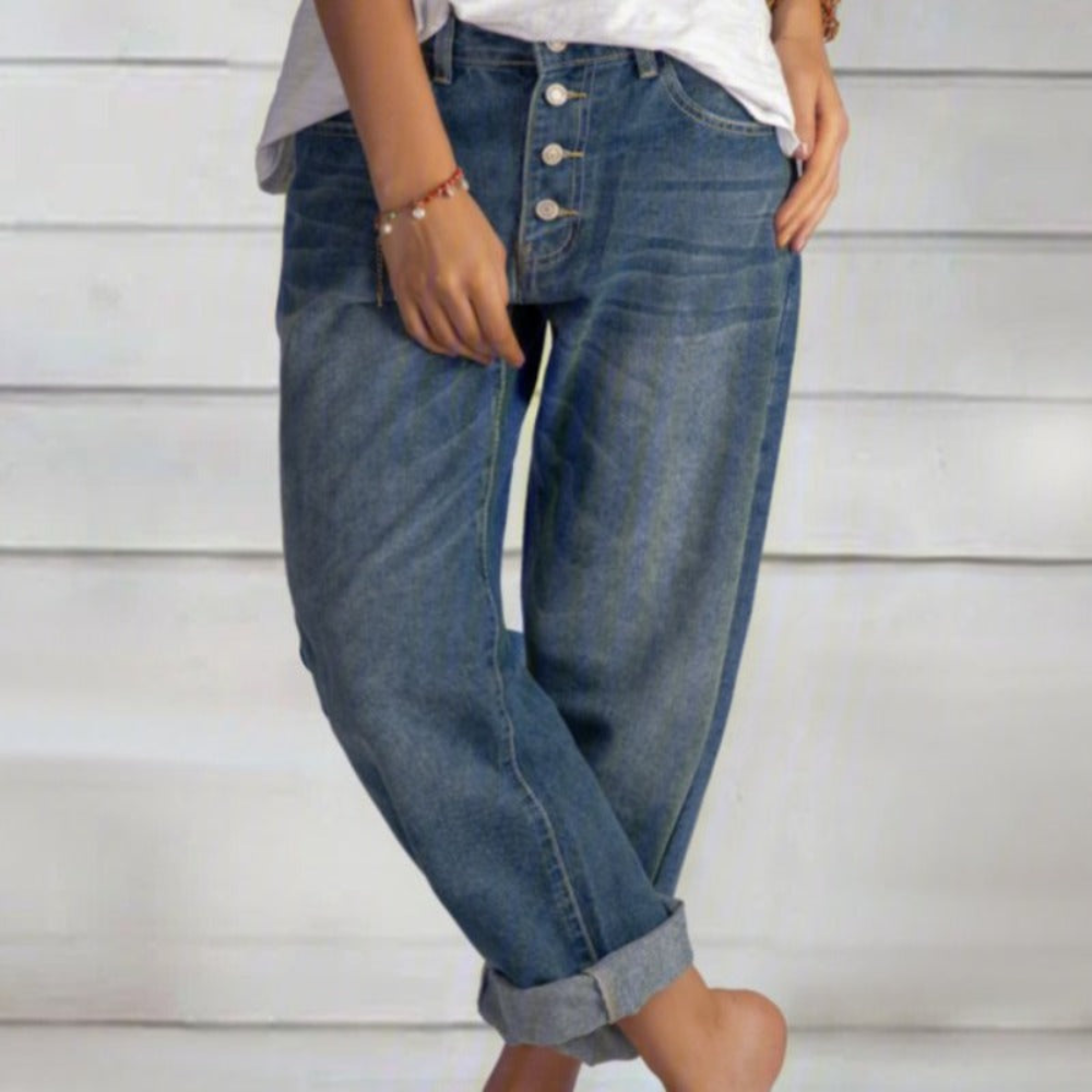 Lorna | Dames Middelhoge Taille Broek | Brede Pijpen