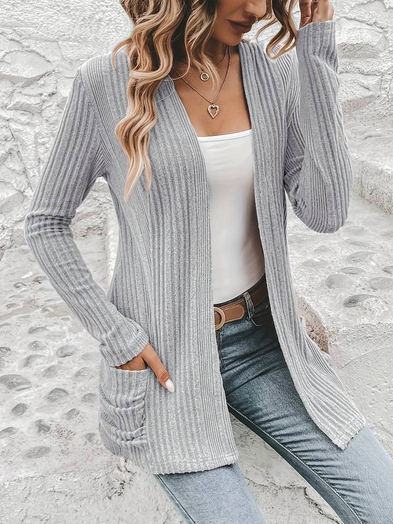 Gweineth - Stijlvolle lange cardigan met open voorkant en handige zakken