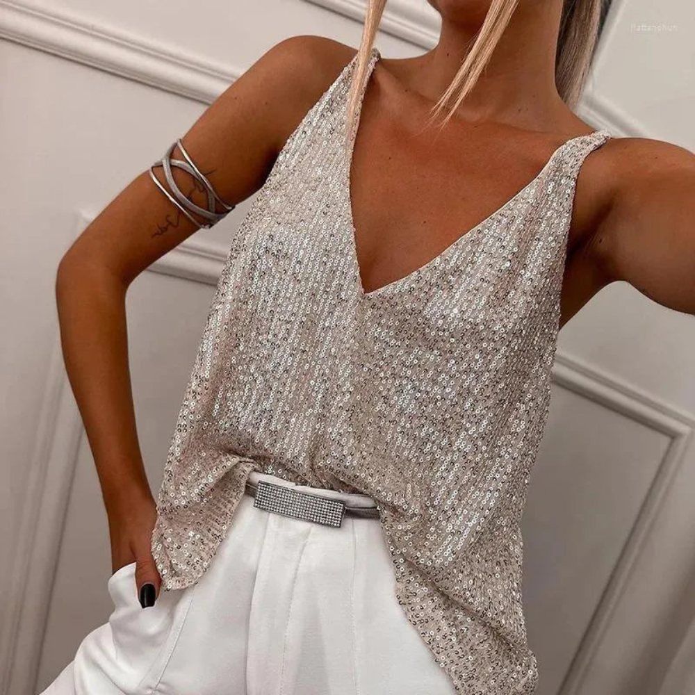Khloe | Dames Glitter Topje | Mouwloos
