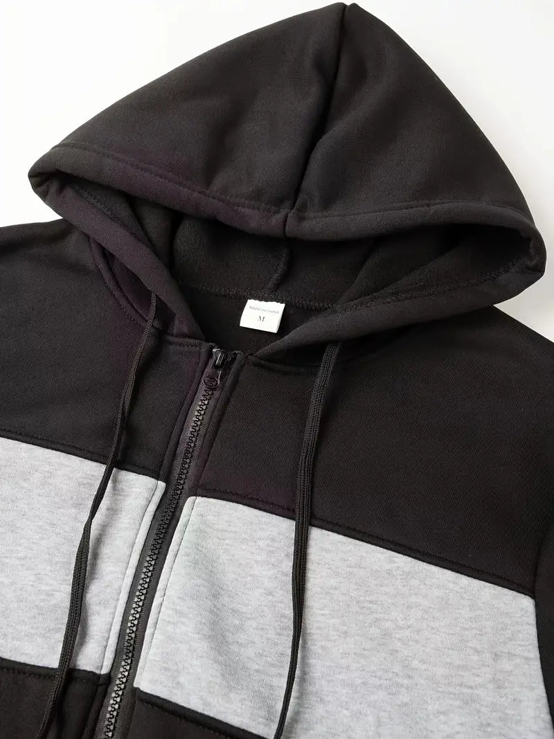 Koral - Trendy kleurblok hoodie met rits voor heren