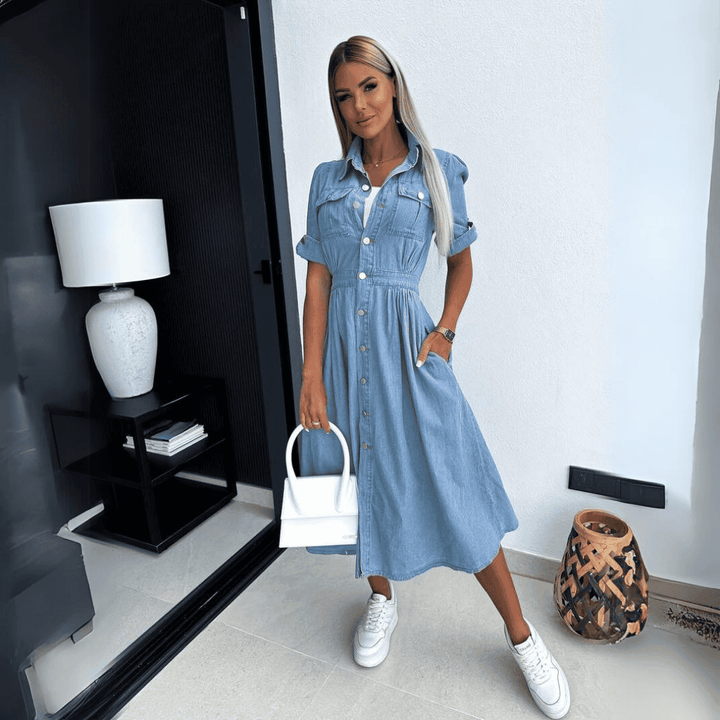 Carly - Trendy Denim Midi-Jurk voor Dames