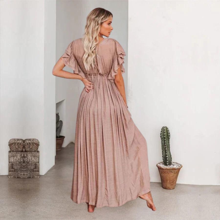 Ruffa - Taupekleurige Maxi Bohemian Jurk voor Dames