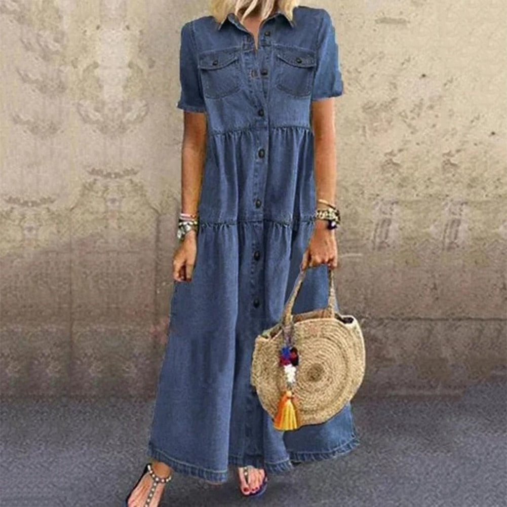 Denali - Trendy Denim Maxi Jurk voor Dames