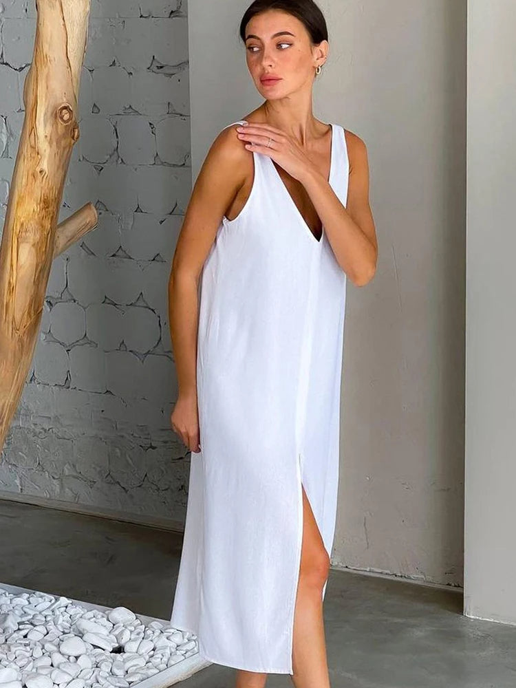 Ada - Verfrissende Linnen Midi-Jurk met Split