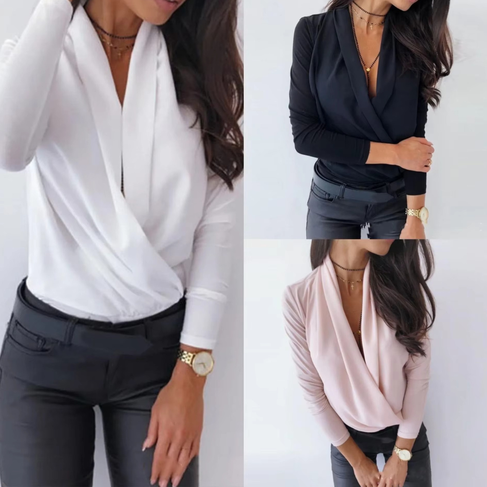 Eliza | Dames  Lange mouw Blouse | V-hals