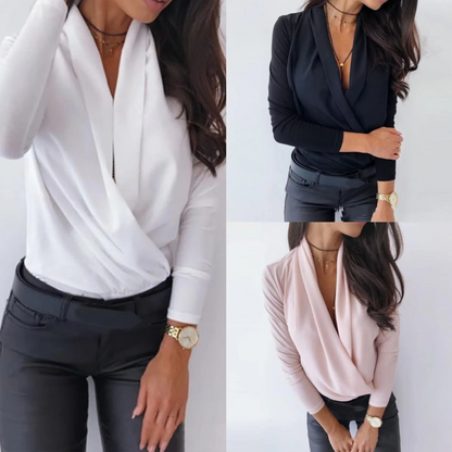 Eliza | Dames  Lange mouw Blouse | V-hals