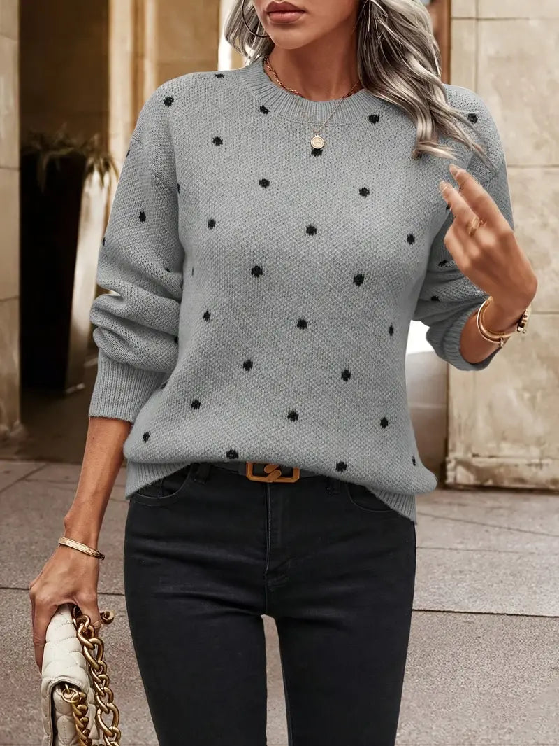 Jeanette - Stijlvolle lange polka-dot pullover voor dames