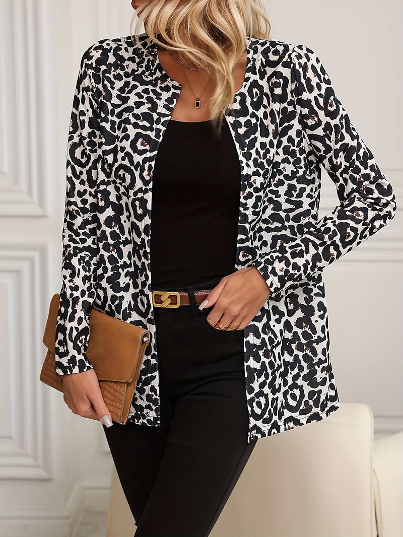 Marbella – Trendy lange blazer met luipaardprint voor dames