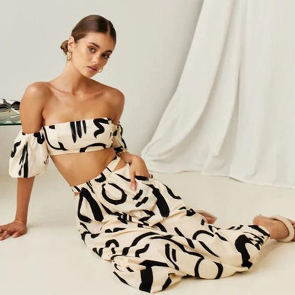 Ferre - Trendy Off-the-Shoulder Set met Abstracte Print