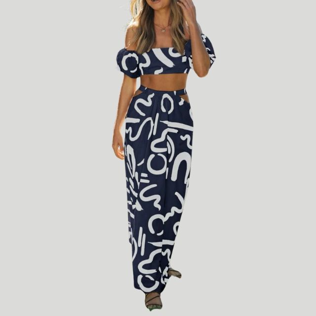 Ferre - Trendy Off-the-Shoulder Set met Abstracte Print