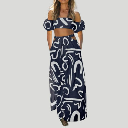 Ferre - Trendy Off-the-Shoulder Set met Abstracte Print