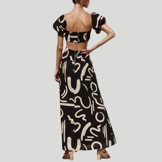 Ferre - Trendy Off-the-Shoulder Set met Abstracte Print