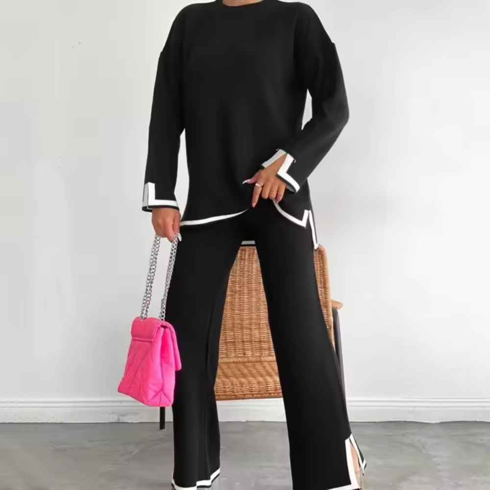 Linda | Dames Twee Stuks Pyjama Set | Brede Pijpen