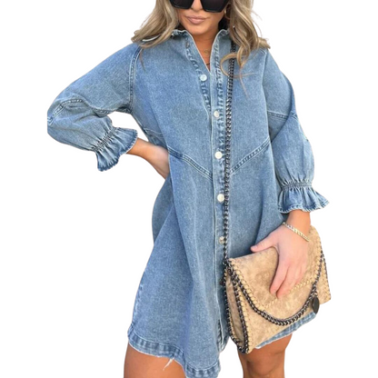 Adel - Trendy Denim Maxi-Jurk met Lange Mouwen