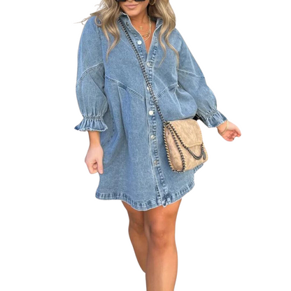 Adel - Trendy Denim Maxi-Jurk met Lange Mouwen