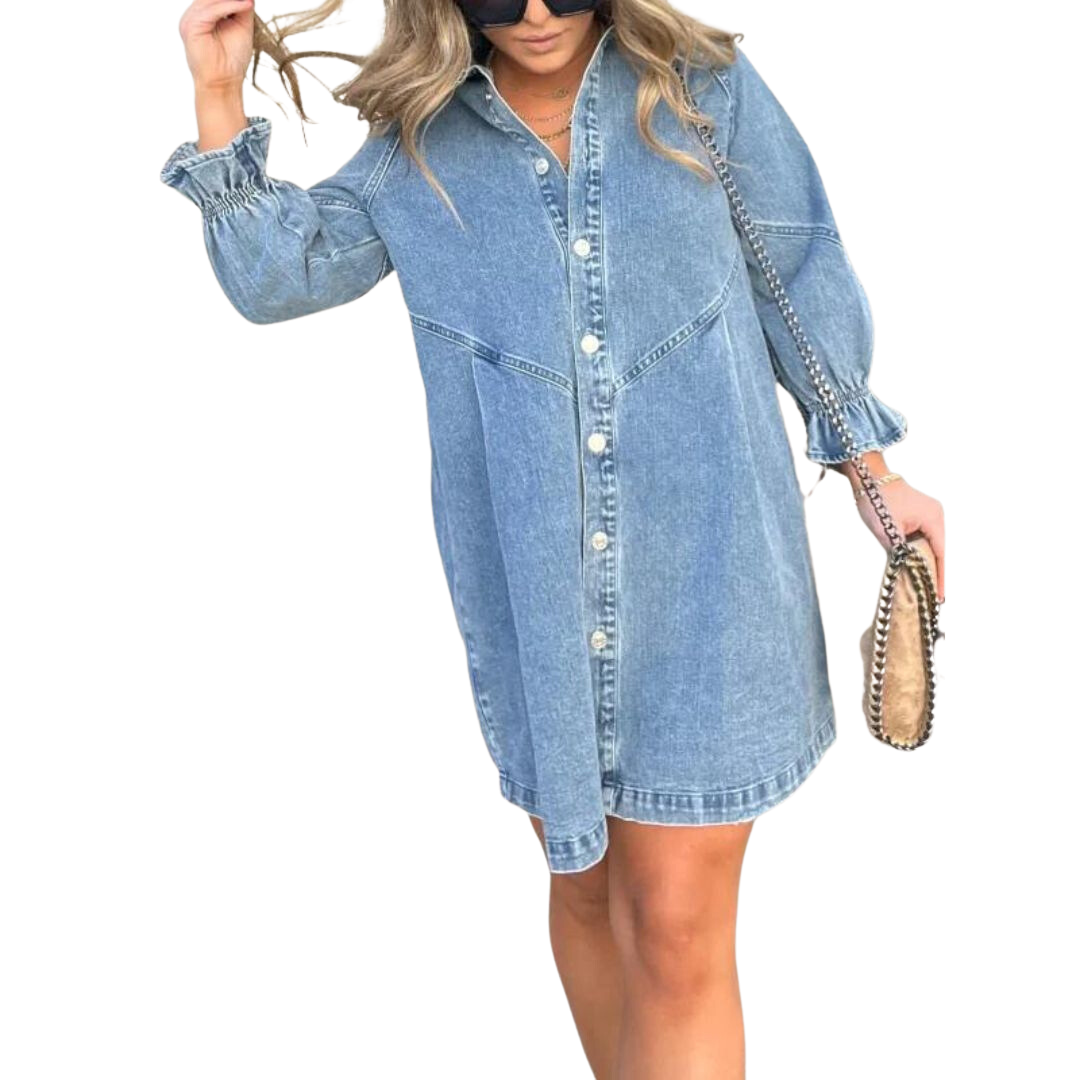 Adel - Trendy Denim Maxi-Jurk met Lange Mouwen