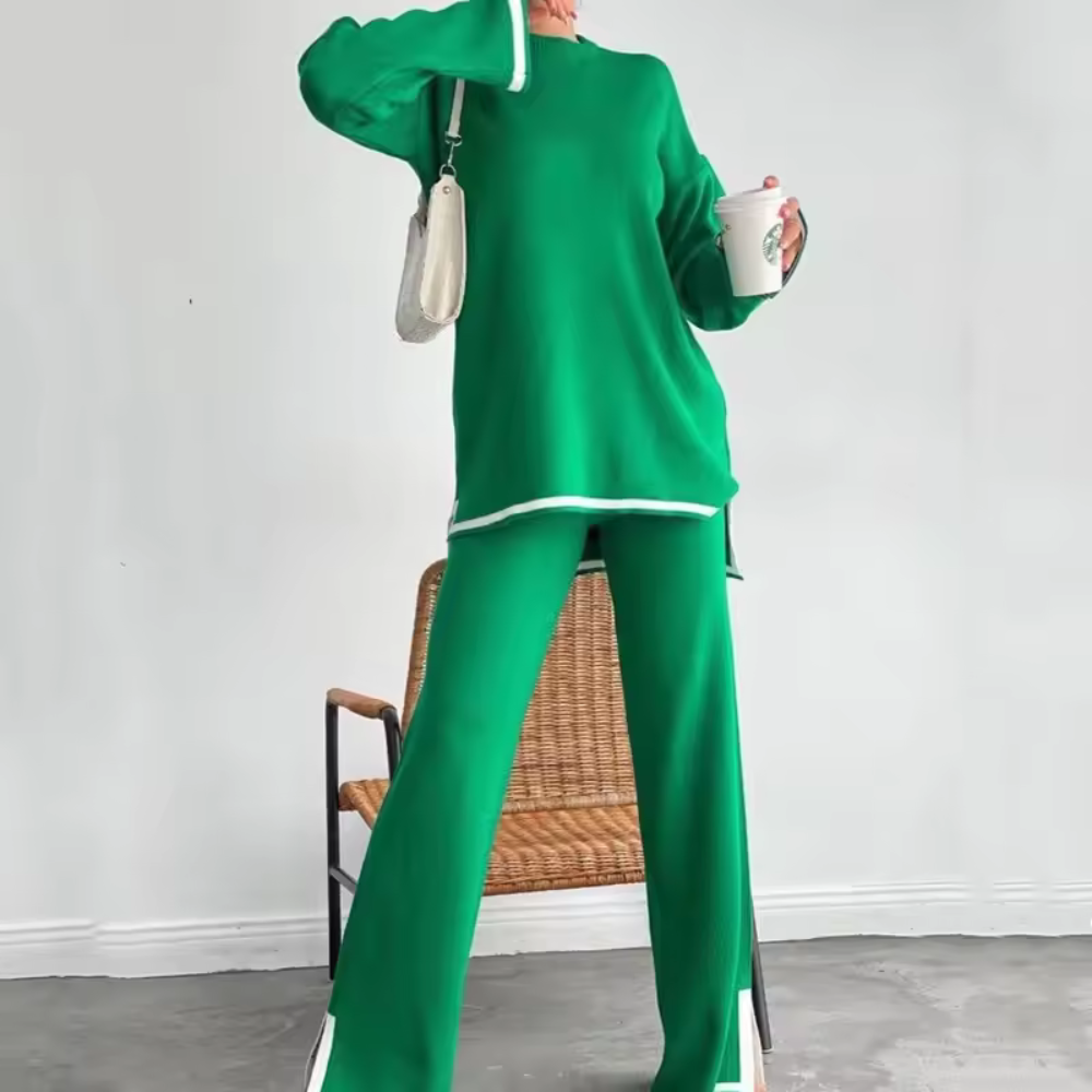 Linda | Dames Twee Stuks Pyjama Set | Brede Pijpen