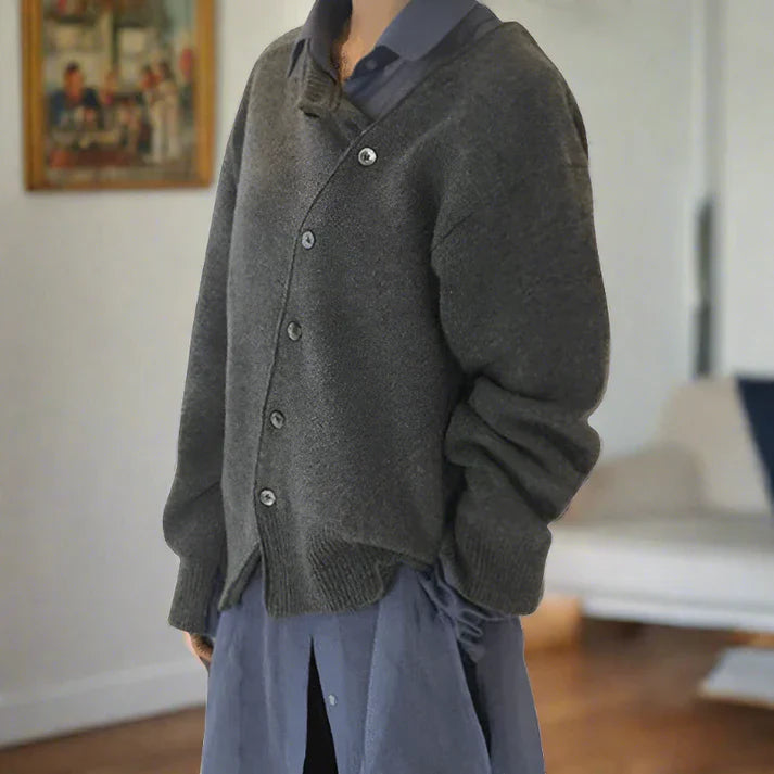 Manuela - Zachte Gebreide Cardigan met Schuine Knopenrij | Comfort en Stijl