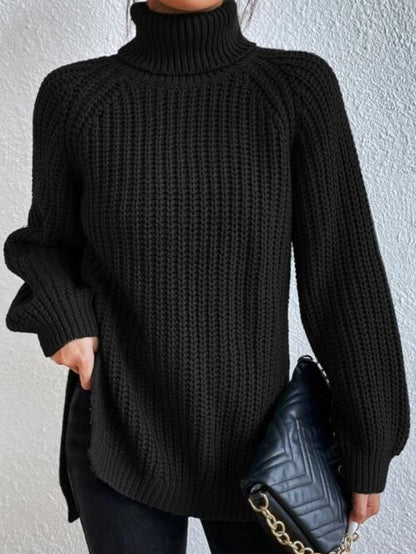 Carena - Stijlvolle Zwarte Rib Rollkragenpullover voor Dames