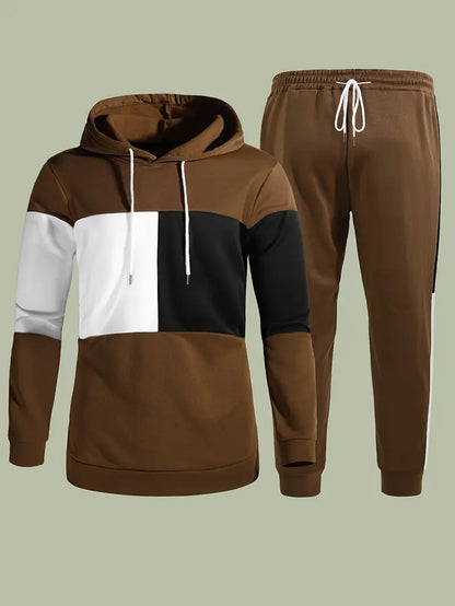 Gerlof - Trendy Hoodie Set met Blokpatroon voor Mannen