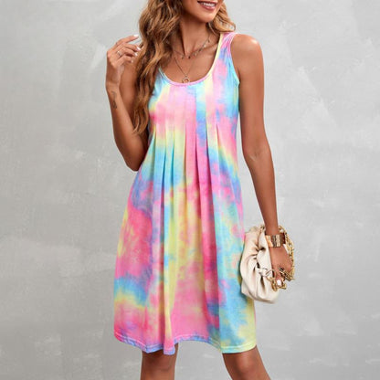 Chantal - Trendy Tie-Dye Zomerjurk met Mouwen