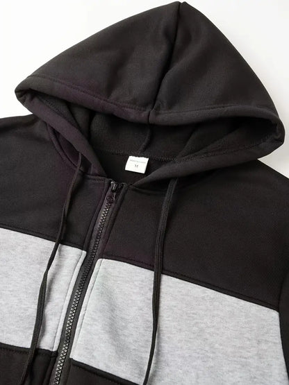 Koral - Trendy kleurblok hoodie met rits voor heren