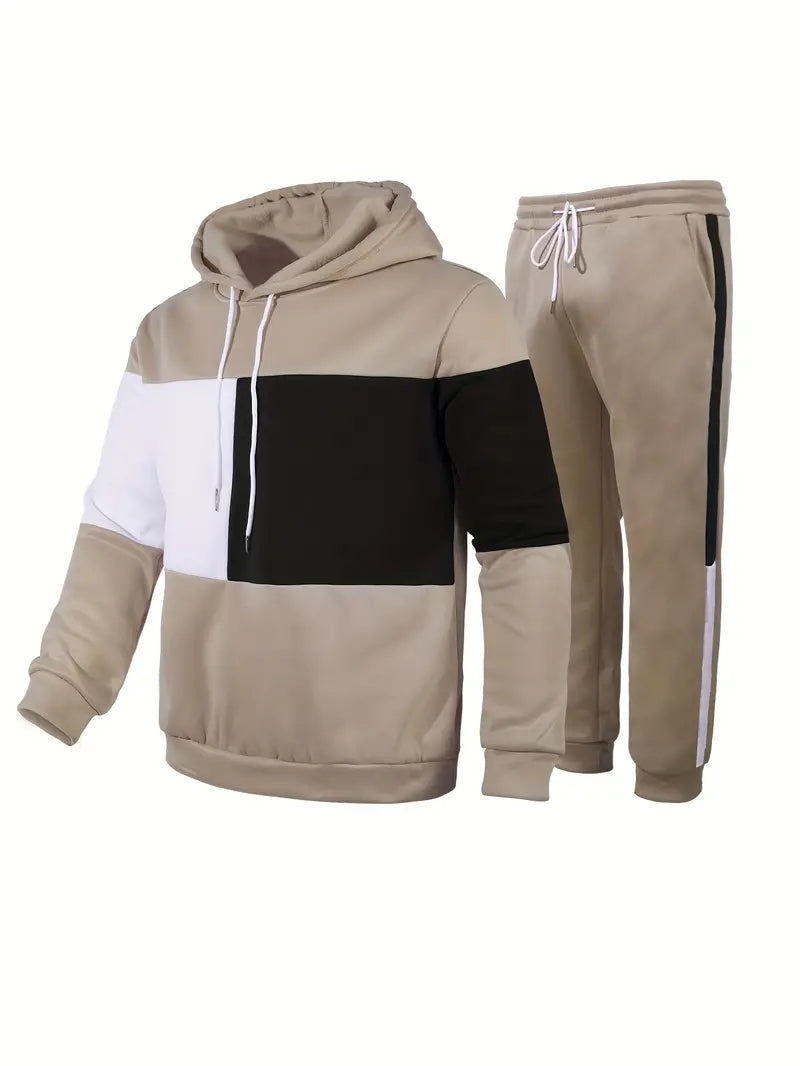 Gerlof - Trendy Hoodie Set met Blokpatroon voor Mannen