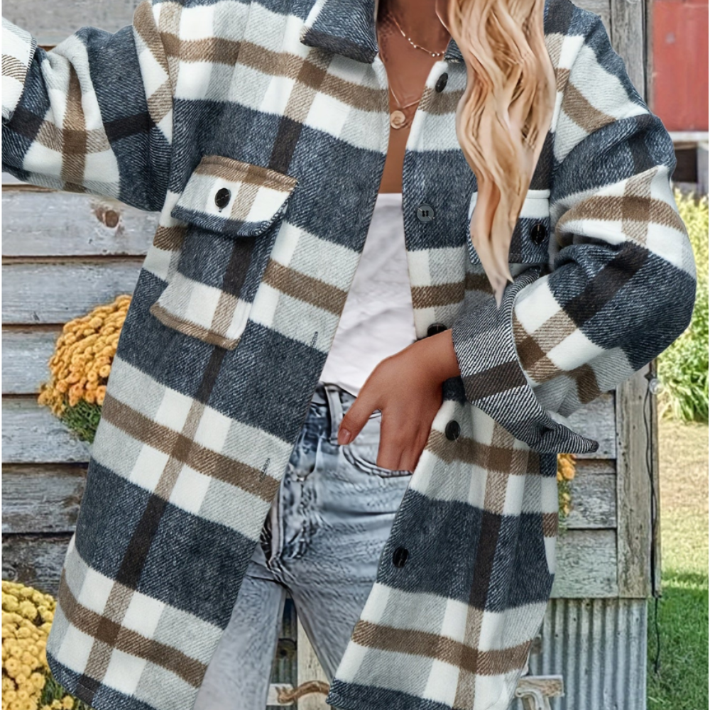 Layla | Dames Lange Plaid Jas