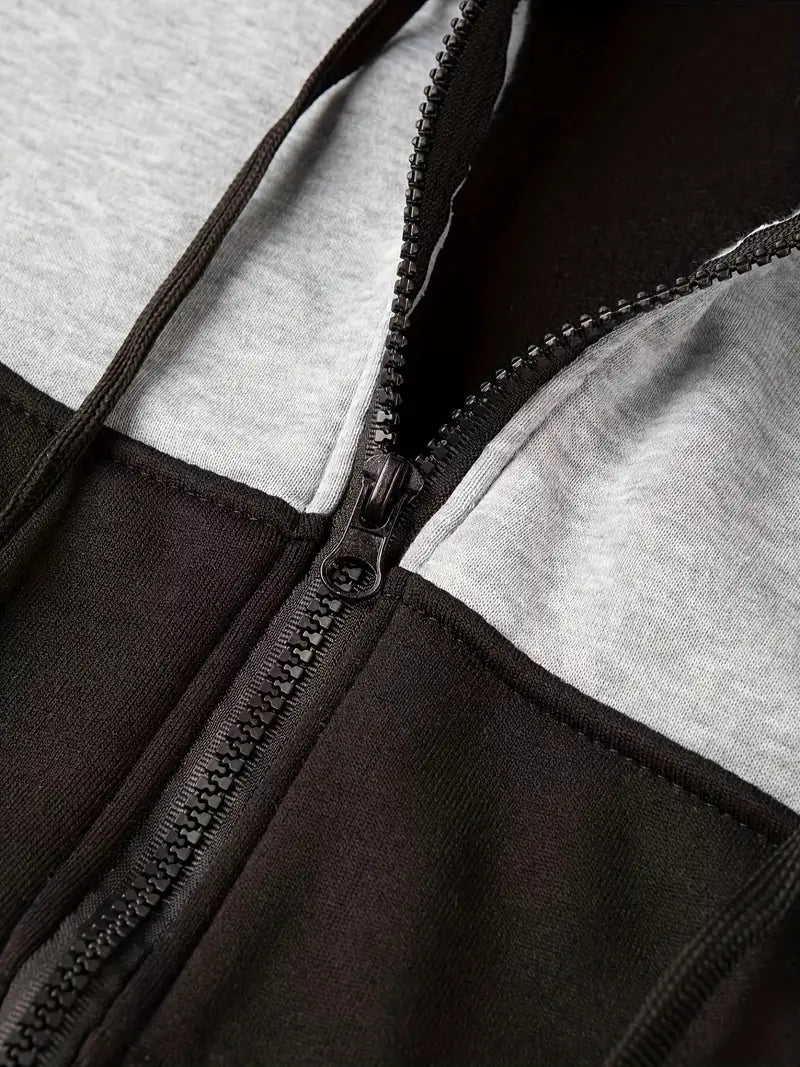 Koral - Trendy kleurblok hoodie met rits voor heren