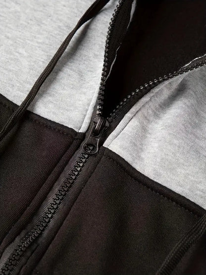 Koral - Trendy kleurblok hoodie met rits voor heren