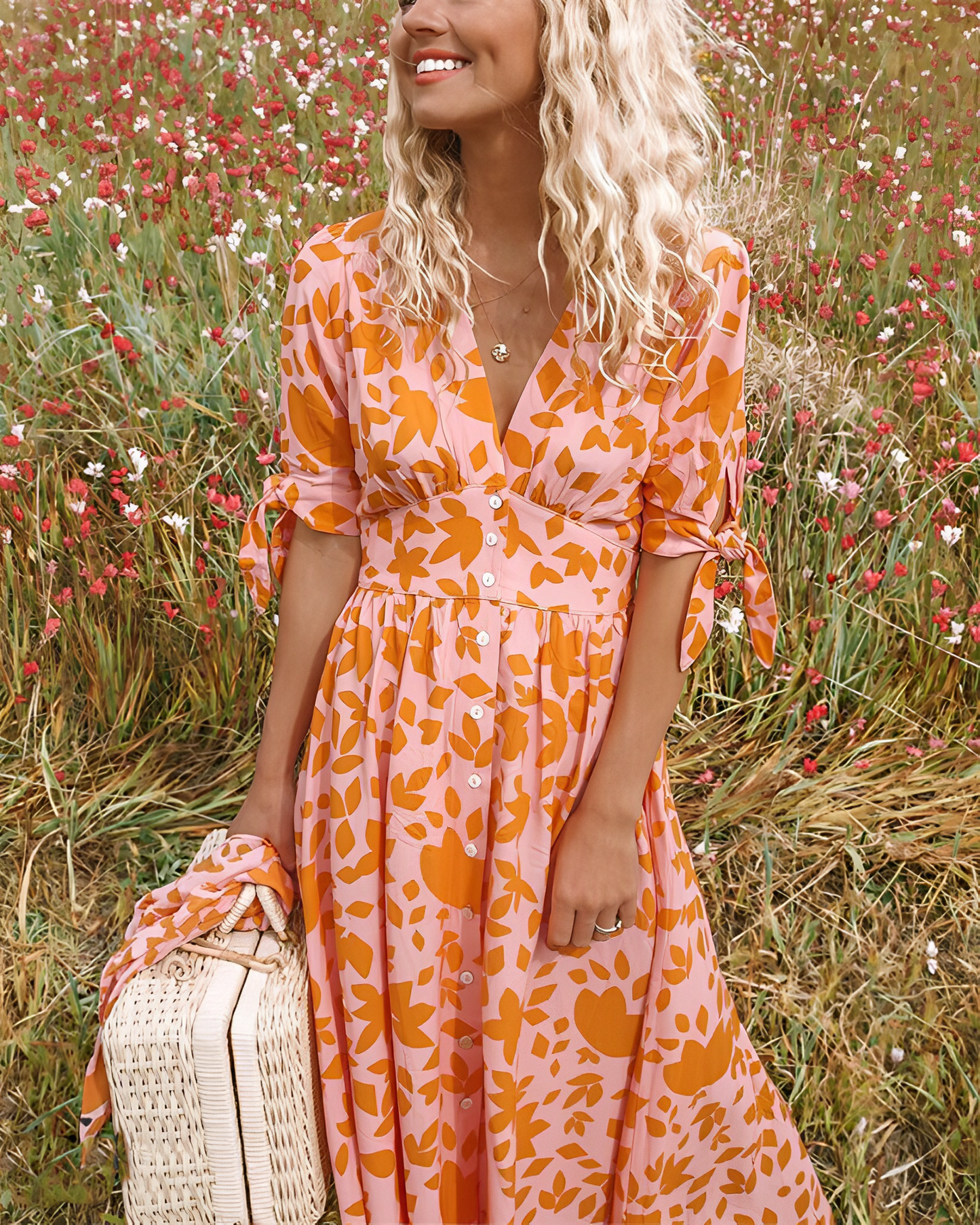 Leentje - Elegante Oranje Jurk met Patroon