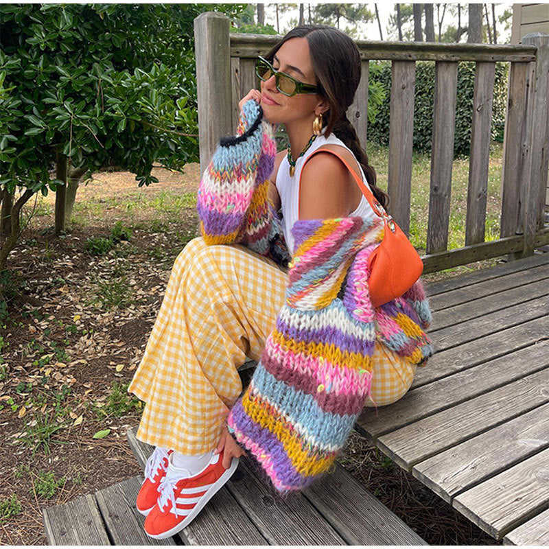 Jennifer – Kleurrijke dames cardigan met regenboogstrepen voor elke dag