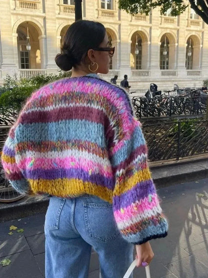 Jennifer – Kleurrijke dames cardigan met regenboogstrepen voor elke dag