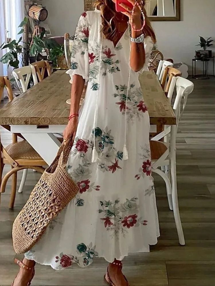 Cassy - Luxe Gebloemde Maxi-Jurk