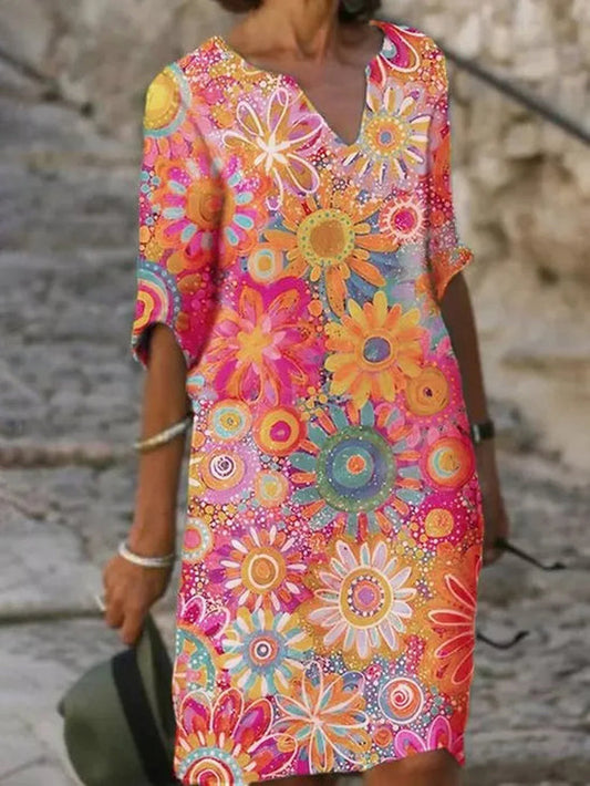 Flora - Speelse bloemenprint jurk met V-hals