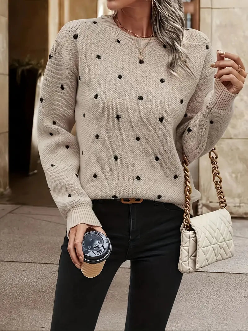 Jeanette - Stijlvolle lange polka-dot pullover voor dames