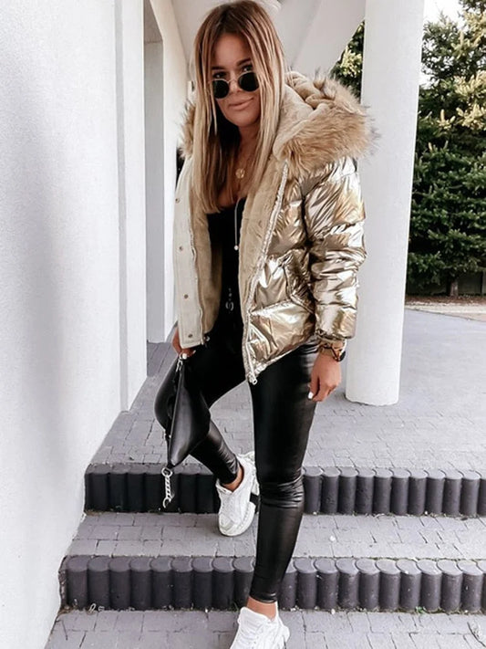 Kate - Trendy winterjacke in metallic goud en zilver