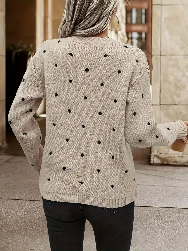 Jeanette - Stijlvolle lange polka-dot pullover voor dames