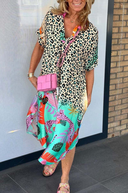 Iya - Trendy Luipaardprint Jurk met Korte Mouwen