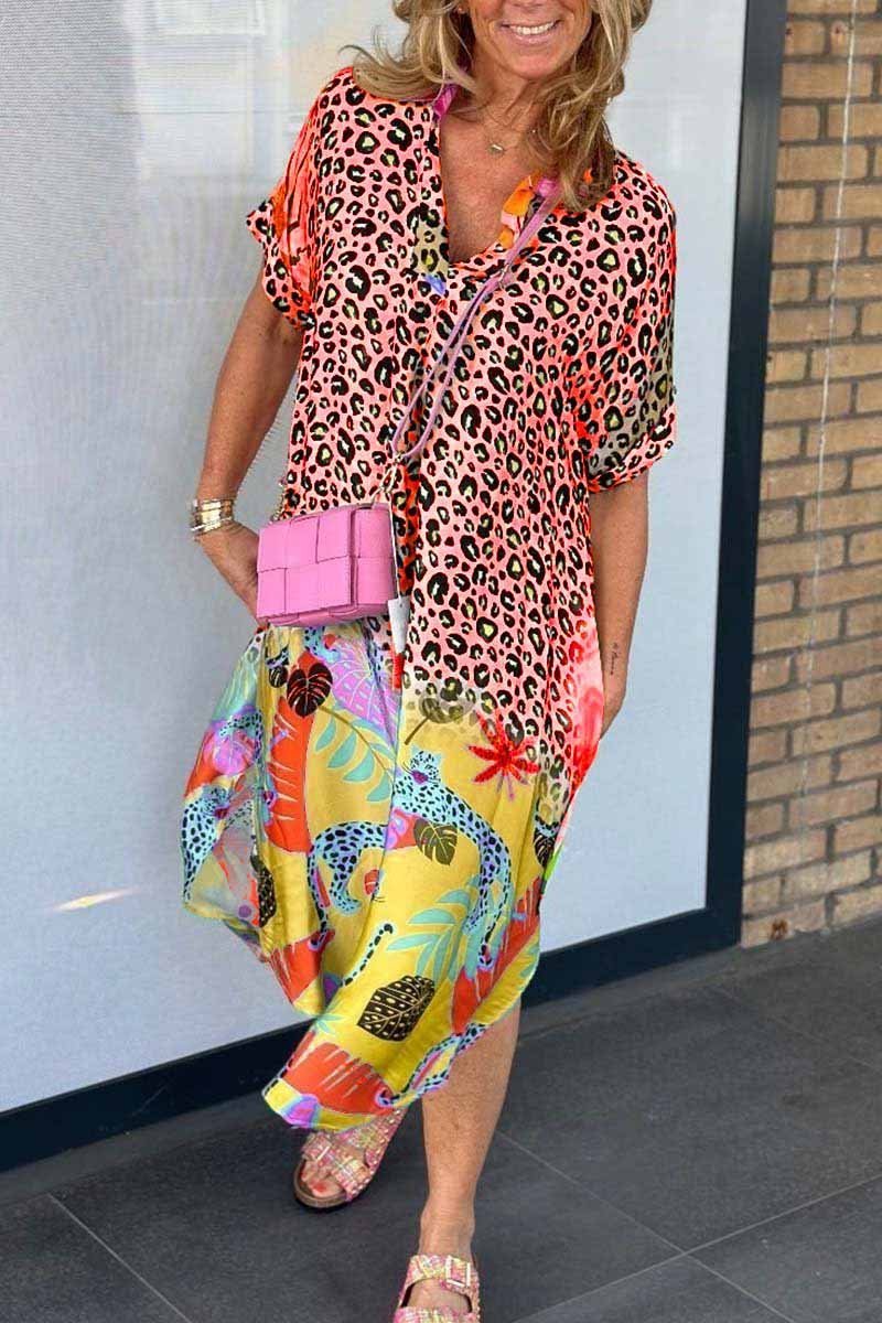 Iya - Trendy Luipaardprint Jurk met Korte Mouwen