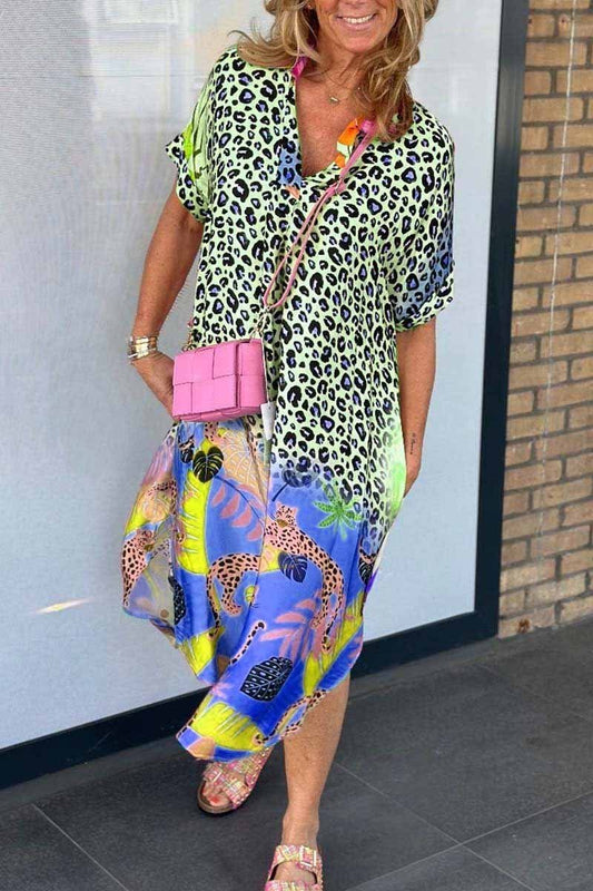 Iya - Trendy Luipaardprint Jurk met Korte Mouwen